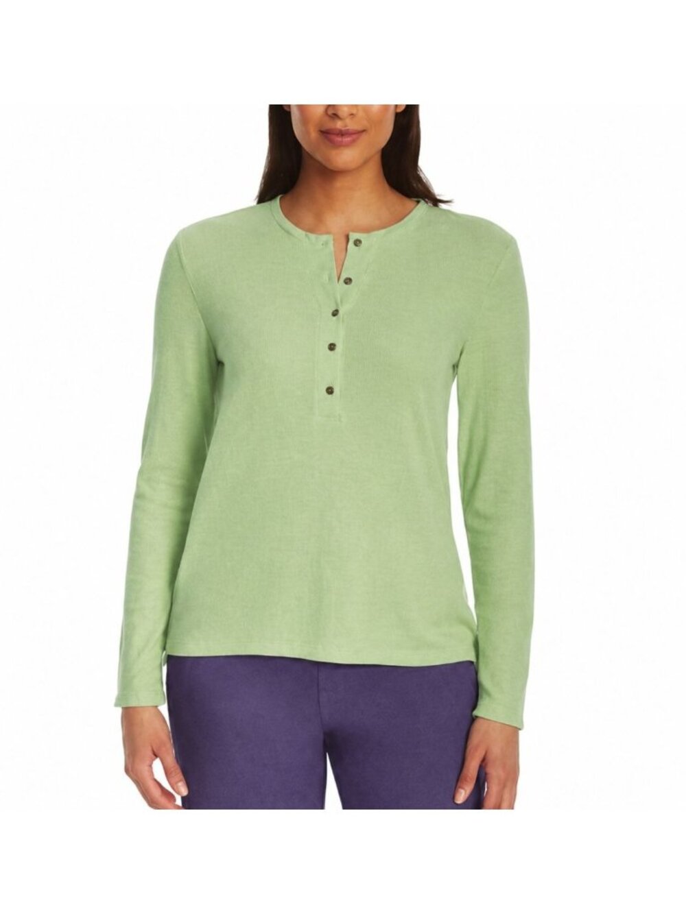 G.H. Bass & Co. Womens Small Green Textured Henley Long Sleeve Top - Picture 1 of 4
